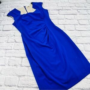 Calvin Klein Royal Blue Midi Dress Size 6 Fitted Sheath Coctail Party Elegant